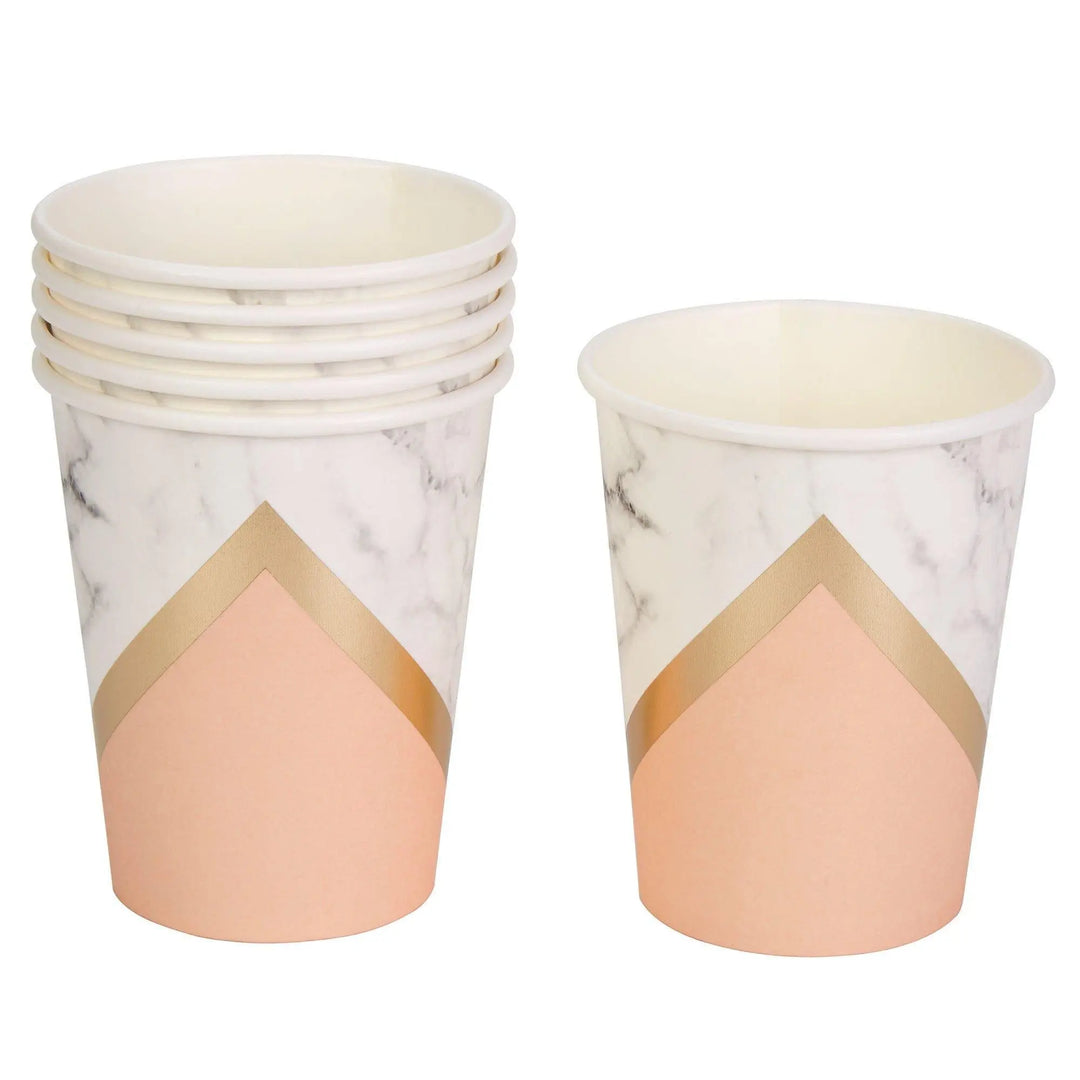 Peach, Gold & Marble Paper Cups - Pack of 8 - Colour Block Peach Neviti