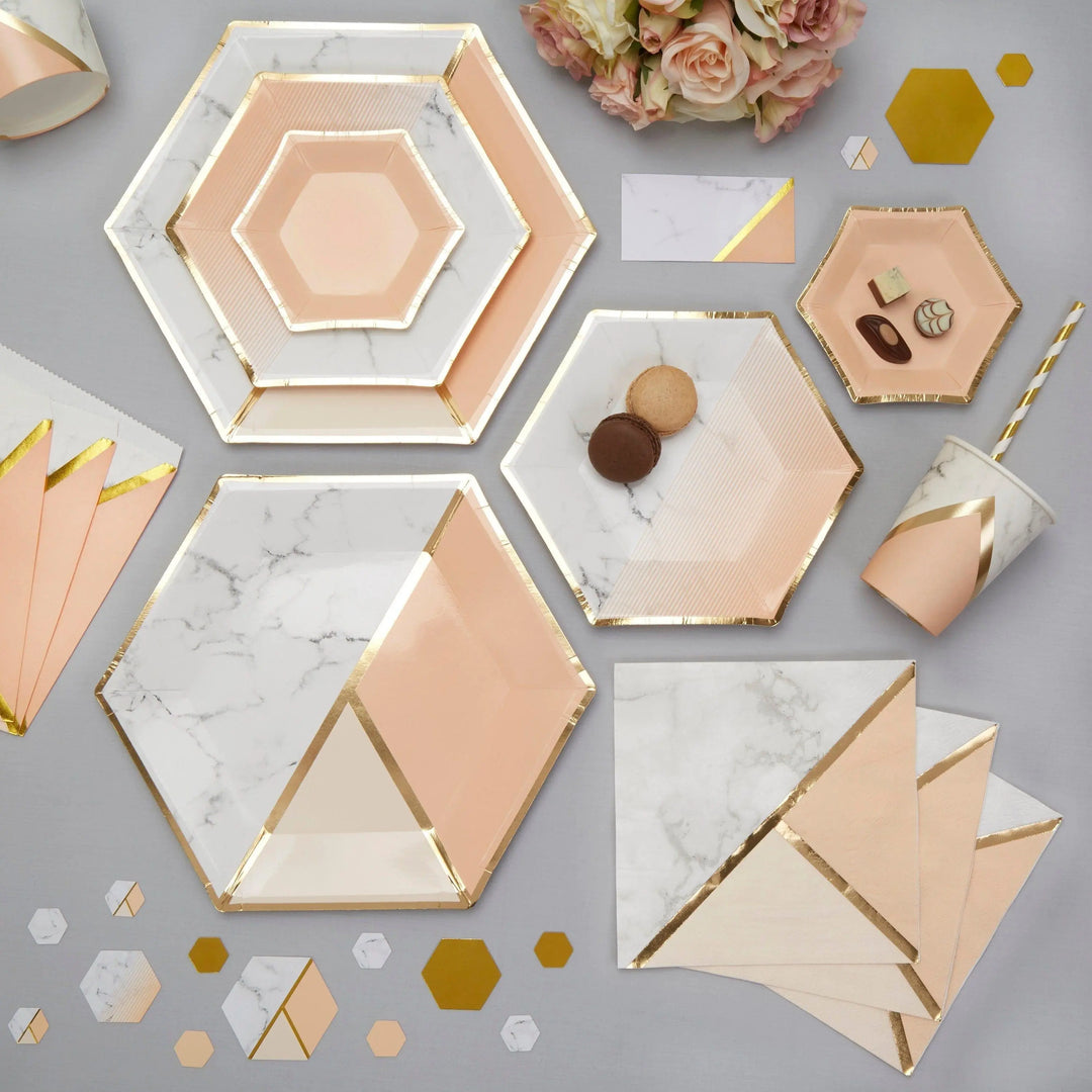 Peach and gold cups - Paper cups - Marble party cups - Hen party cups -Birthday cups-Party decorations-Party tableware-Party supplies-8 cups