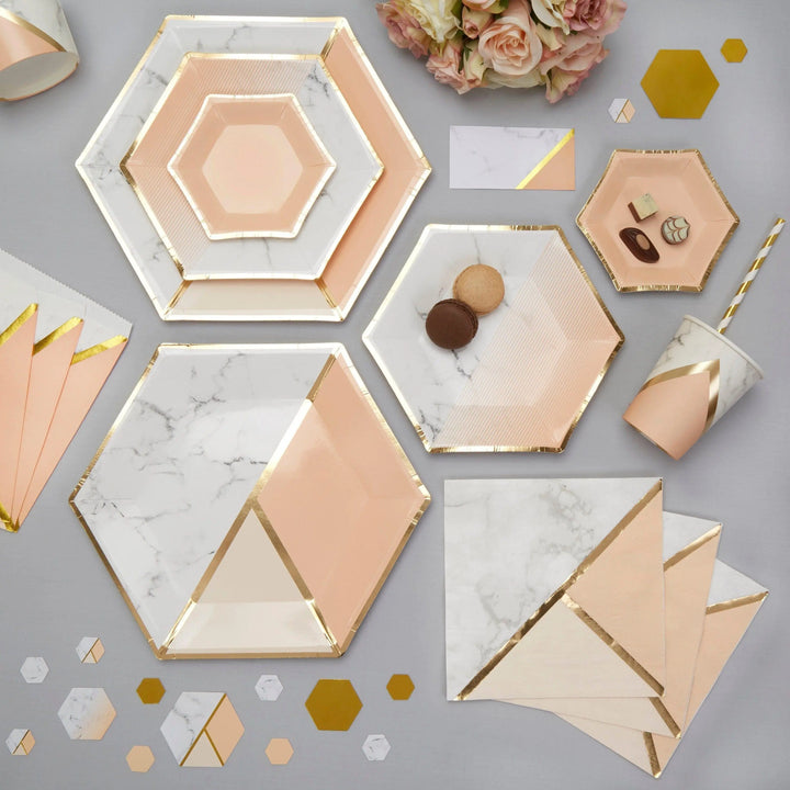 Peach and gold cups - Paper cups - Marble party cups - Hen party cups -Birthday cups-Party decorations-Party tableware-Party supplies-8 cups