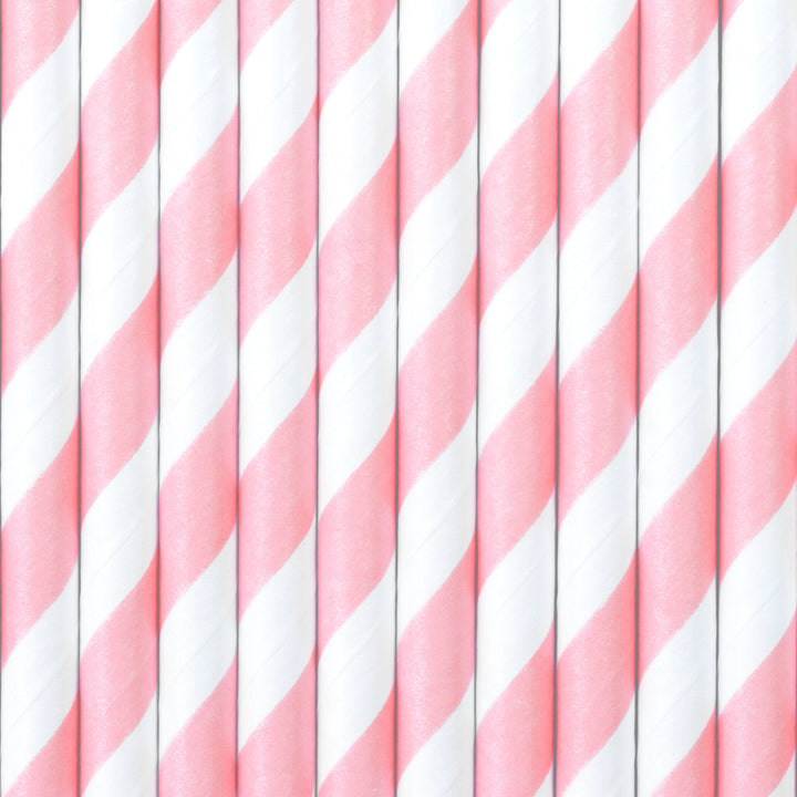 Pink and White Stripe Paper Straws - Birthday Party Straws - Princess Party Tableware - Pack of 10