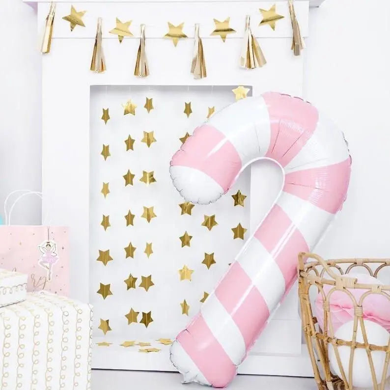 Pink Candy Cane Balloon - Christmas Candy Canes - Pink & White stripes - Christmas Decorations - Holiday Decor