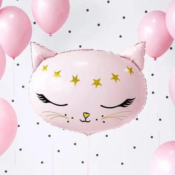 Cat Balloon - Pink Kitten Foil Balloon - Kitten Party Balloons - Meow Party - Kitty Cat Helium Balloon - Pink & Gold Balloon