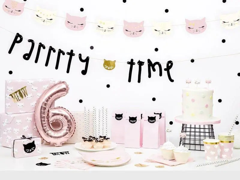 Cat Paper Plates - Pink Kitten Birthday Party Plates - Kitten Party Plates - Meow Party - Kitty Cat Plates - Pink & Gold Plates - Pack of 6
