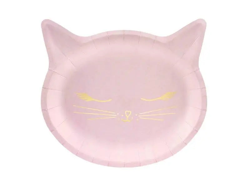 Cat Paper Plates - Pink Kitten Birthday Party Plates - Kitten Party Plates - Meow Party - Kitty Cat Plates - Pink & Gold Plates - Pack of 6
