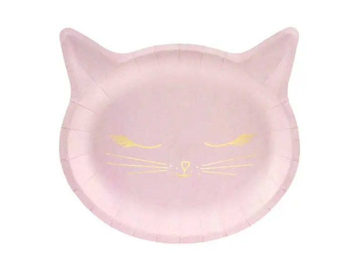 Cat Paper Plates - Pink Kitten Birthday Party Plates - Kitten Party Plates - Meow Party - Kitty Cat Plates - Pink & Gold Plates - Pack of 6