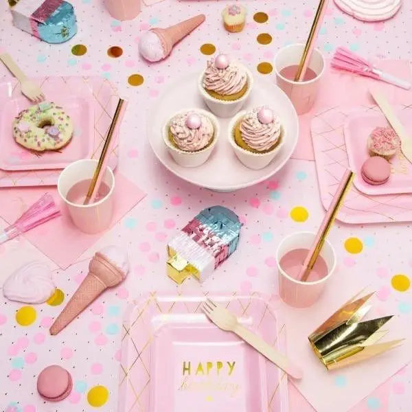 Light Pink Gold Grid Cups - Pink and Gold Party Paper Cups - Pack of 6