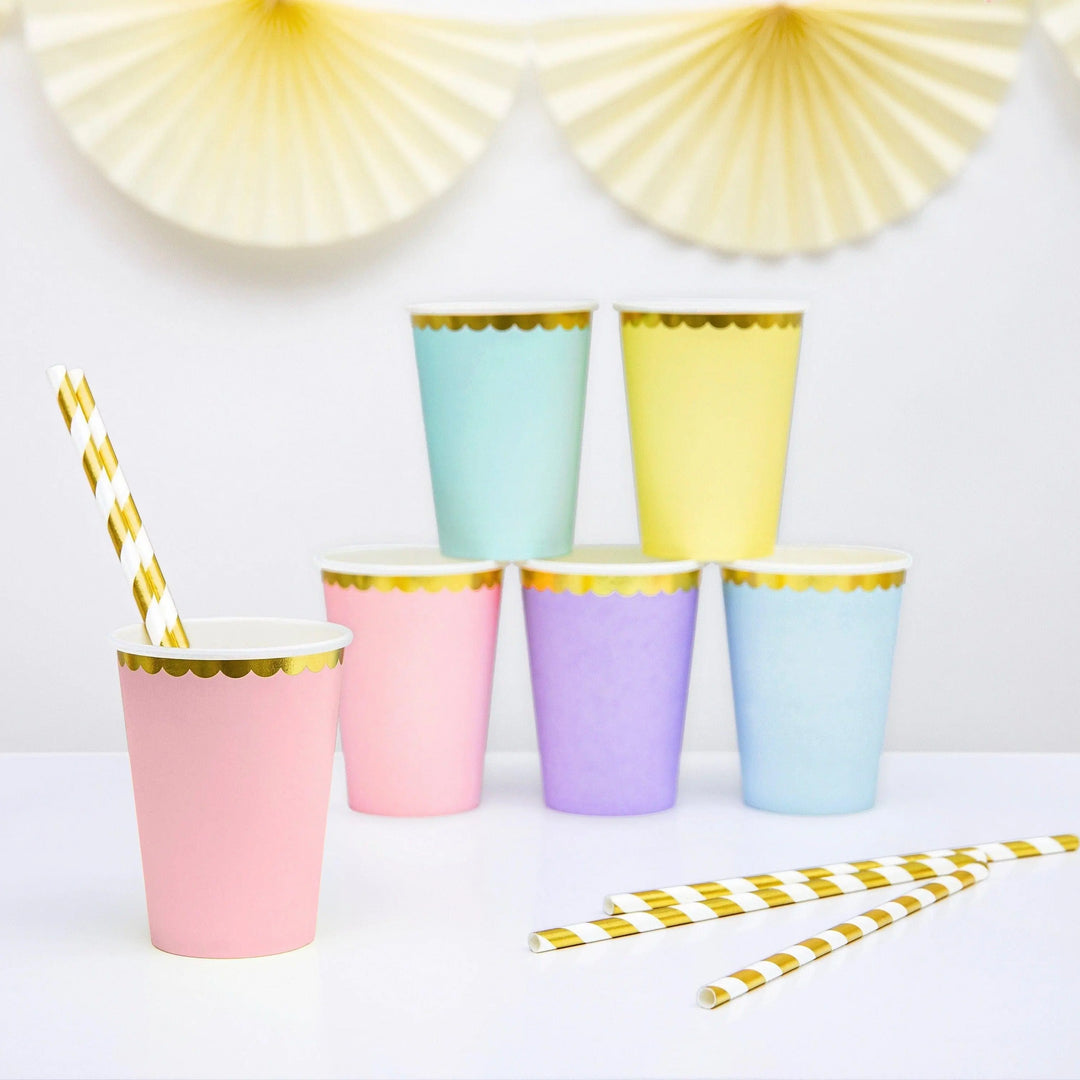 Pastel Pink and Gold Foil Paper Party Cups - Pack of 6