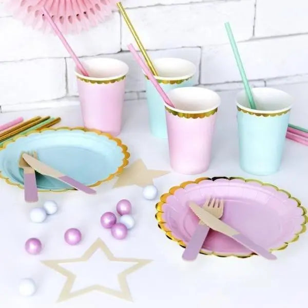 Pastel Pink and Gold Scallop Edge Small Party Paper Plates - Pack of 6