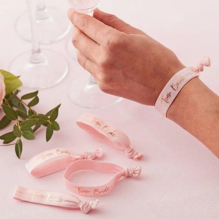 Team Bride Pink Wrist Bands - Pink and Rose Gold Hen Party Wrist Bands - Bachelorette Wrist Bands - Pack of 5