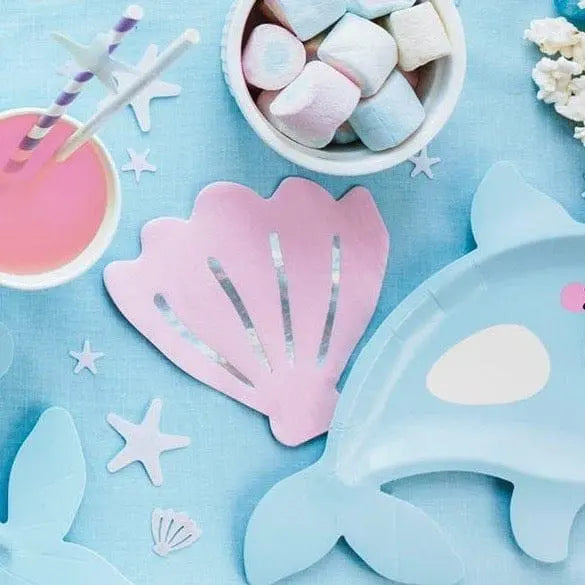 Pink seashell napkins-Narwhal Party Paper Napkins-Iridescent shell napkins-Mermaid party-Narwhal Party Supplies-Party decorations-Pack of 20