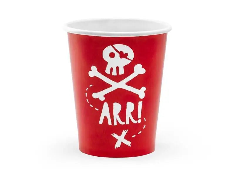 Pirate Party Cups - Red Paper Pirates Party Cups - Birthday Party Cups - Children's Party Cups - Pack of 6