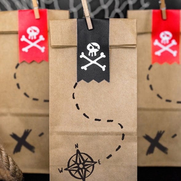 Pirate Party Treat Bags - Kraft Paper Pirates Party Bags - Birthday Party Loot Bags - Kids Party - Pack of 6