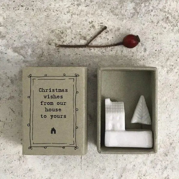 Porcelain House Matchbox Gift - Christmas Wishes From Our House To Yours - Gift For Friend Or Loved One -Mini White Porcelain-East Of India