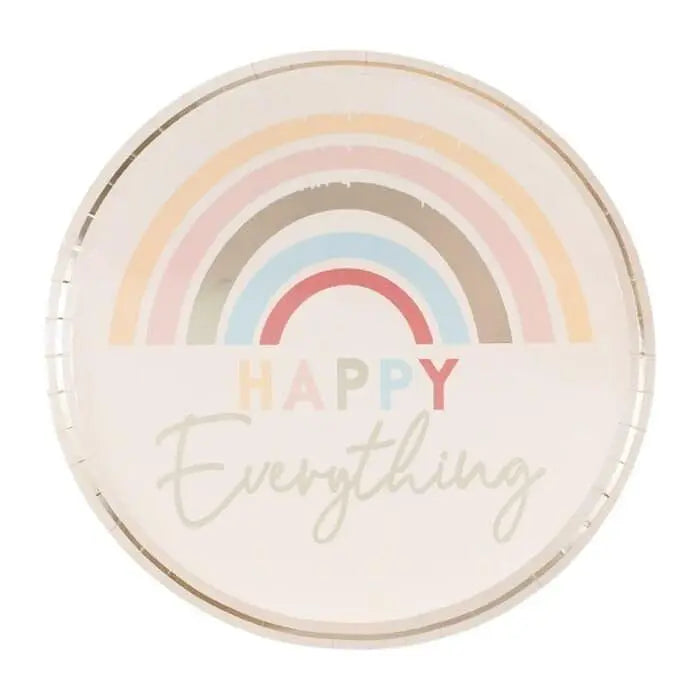 Rainbow Paper Plates - Pastel And Gold Paper Party Plates - Happy Everything Plates - Muted Pastel Tableware - Blush Plates - Pack of 8