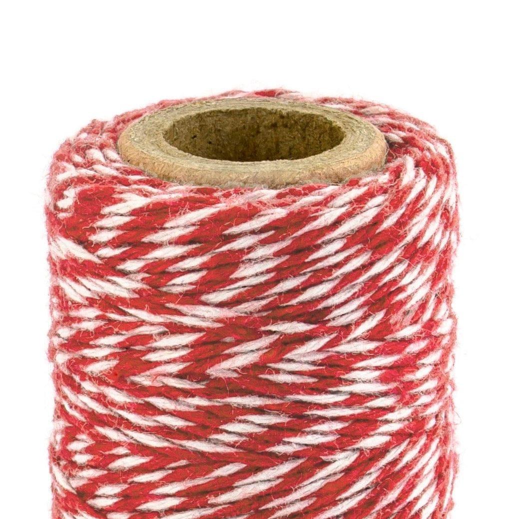 50m Red Bakers Twine - Red & White Striped Cotton String - Birthday Gift Wrap - Christmas Wrapping Accessories