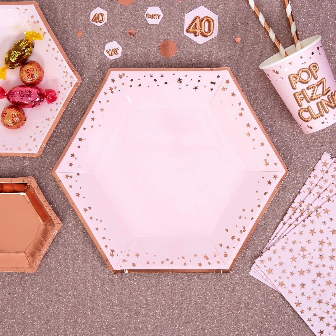 Rose Gold & Pink Large Paper Plates - Pack of 8 - Glitz & Glam Pink & Rose Gold Neviti