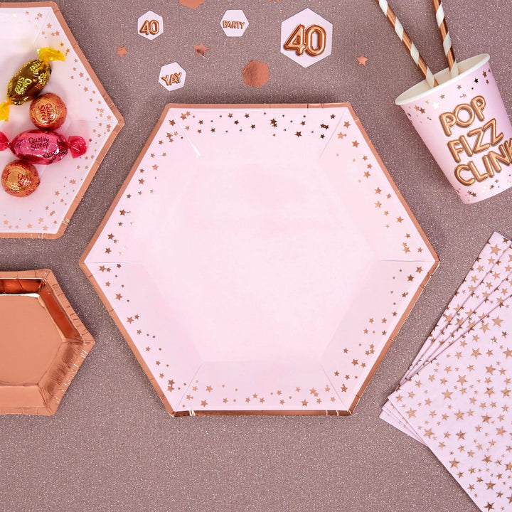 Rose Gold & Pink Large Paper Plates - Pack of 8 - Glitz & Glam Pink & Rose Gold Neviti