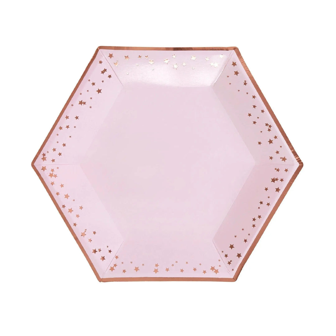 Rose Gold & Pink Large Paper Plates - Pack of 8 - Glitz & Glam Pink & Rose Gold Neviti