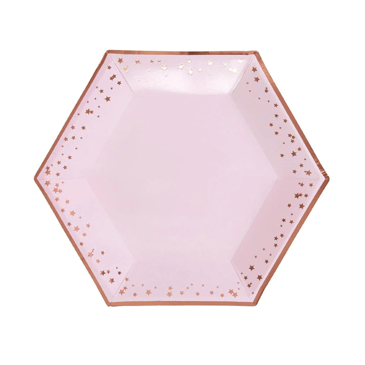 Rose Gold & Pink Large Paper Plates - Pack of 8 - Glitz & Glam Pink & Rose Gold Neviti