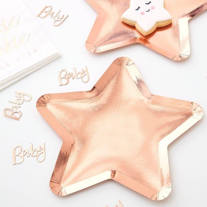 Rose Gold Star Shaped Paper Plates - Twinkle Twinkle Baby Shower Plates - Pack of 8