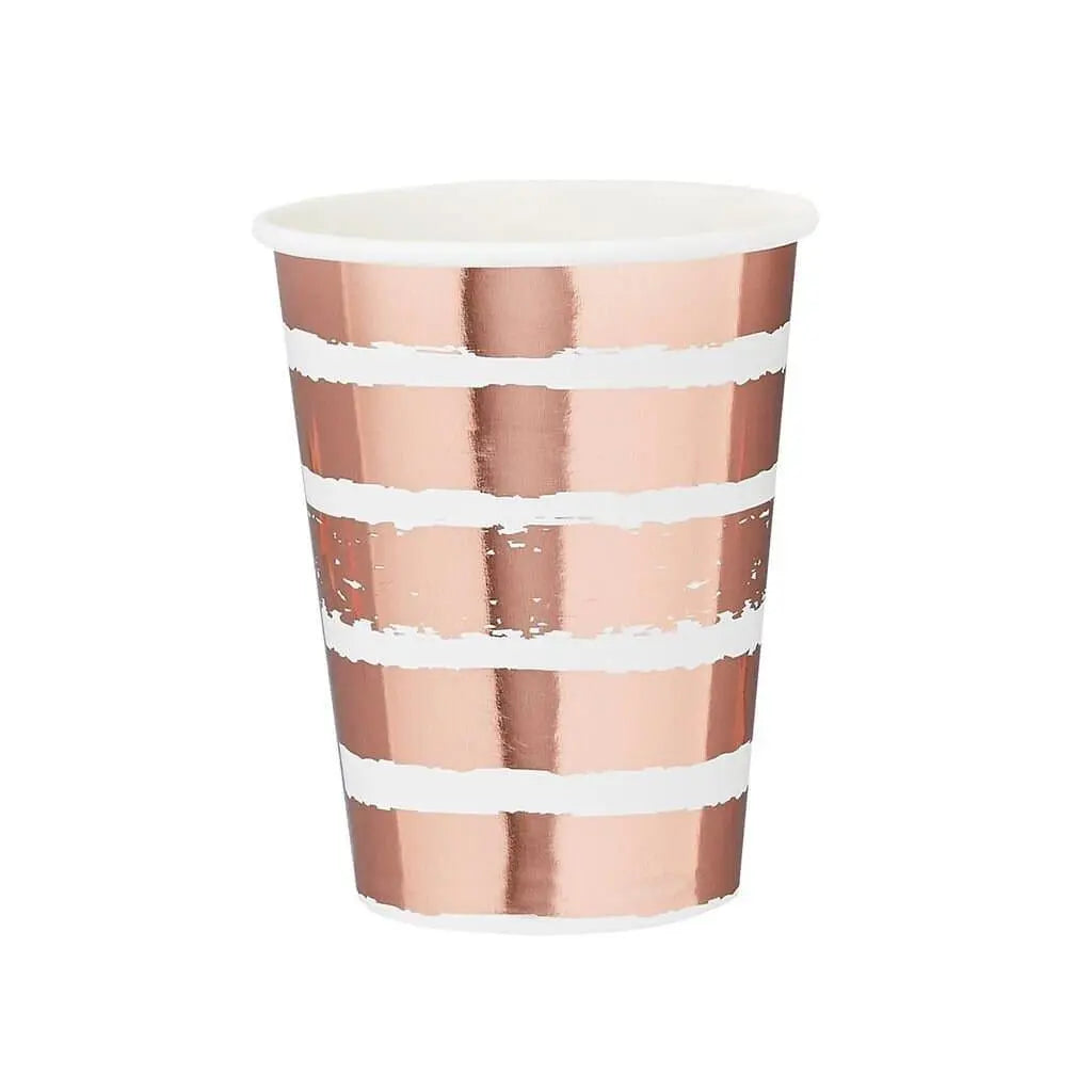 Rose Gold Stripe Paper Cups - Rose Gold & White Paper Party Cups - Party Tableware-Engagement Party-Baby Shower-Party Decorations-Pack of 10