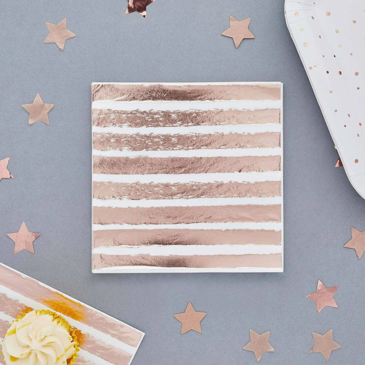 Rose Gold Stripe Paper Napkins-Rose Gold & White Paper Party Napkin-Party Tableware-Engagement Party-Baby Shower-Party Decoration-Pack of 20