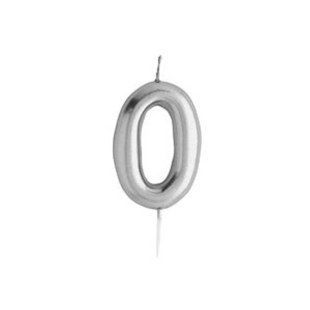 Silver Number 0 Candle - Zero Birthday Cake Candle - Age Candles - Silver Party Decorations