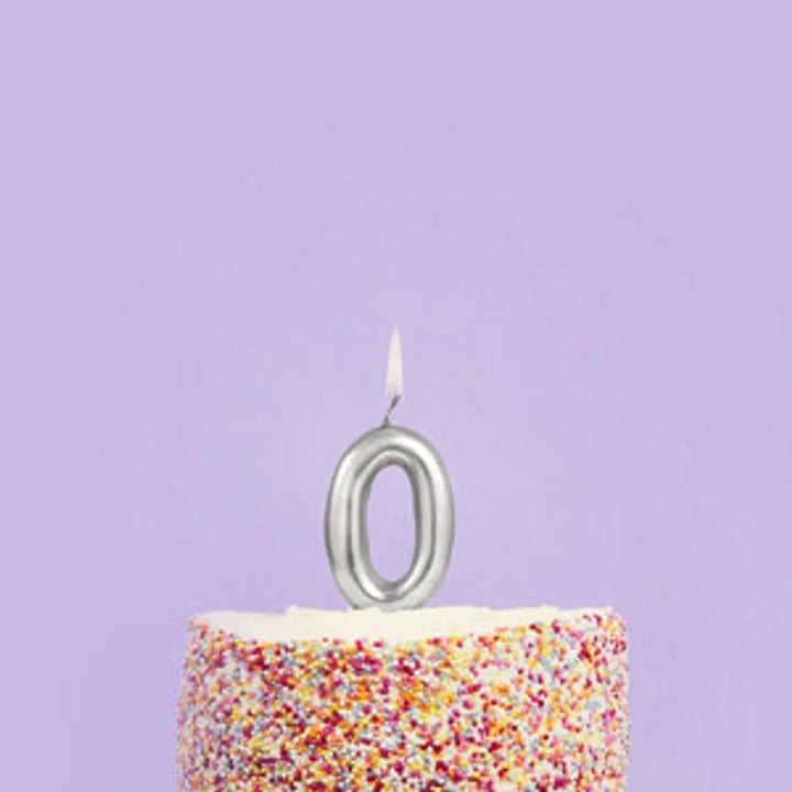 Silver Number 0 Candle - Zero Birthday Cake Candle - Age Candles - Silver Party Decorations