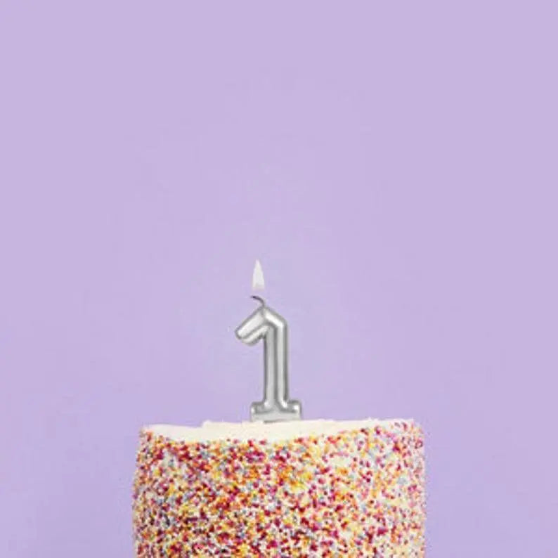 Silver Number 1 Candle - One Birthday Cake Candle - Age Candles - Silver Party Decorations