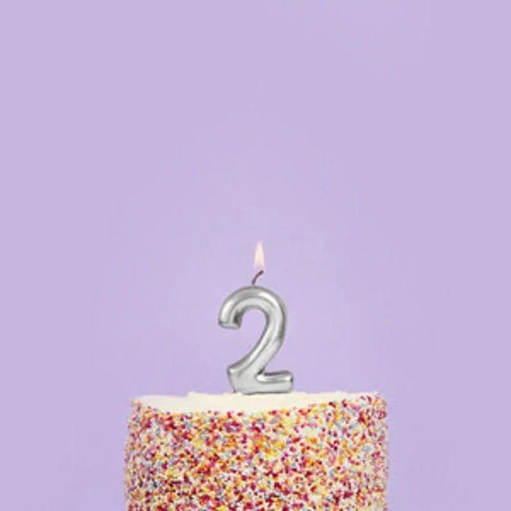 Silver Number 2 Candle - Two Birthday Cake Candle - Age Candles - Silver Party Decorations