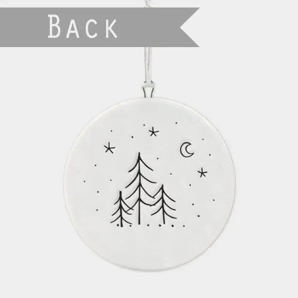 Porcelain Christmas Decoration - Small White Christmas Tree Decoration - Winter Wonderland White Flat Bauble - Trees - Holiday Decor