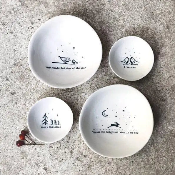 Porcelain Bowl - Tiny Trinket Bowl - I Love Us - Small Valentine's Gift - Robins - Small Dish - Small item Storage - East Of India