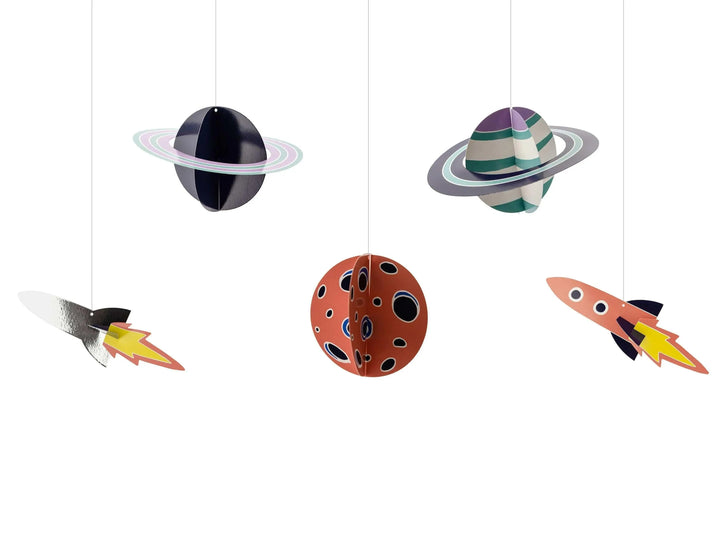 Space Party Hanging Decorations - Space Garlands - Hanging Planets & Rockets - Space Birthday Party Decor - Pack of 5