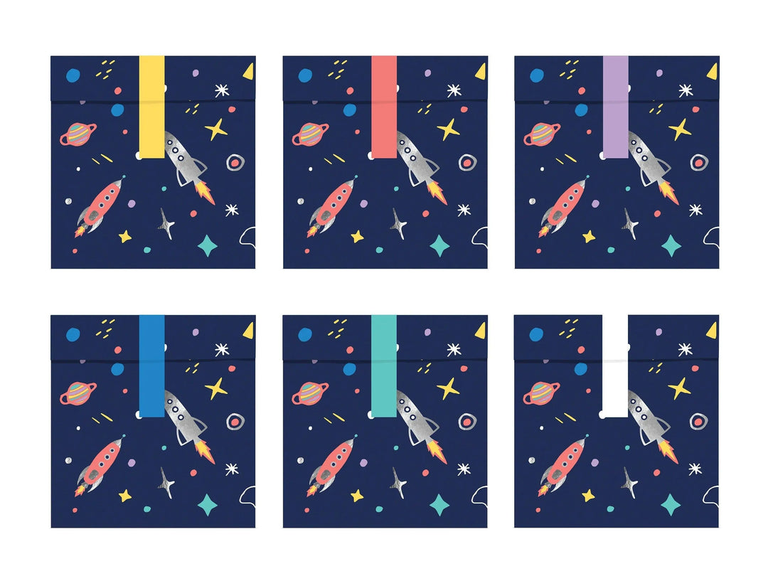 Space Party Treat Bags - Blue Space Scene Favour Bags - Party Loot Bags - Sweetie Bags - Space Birthday Party Decor - Pack of 6
