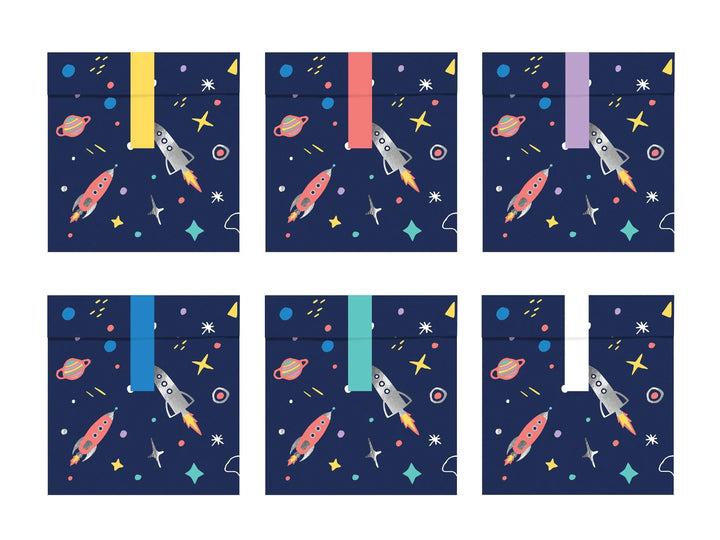 Space Party Treat Bags - Blue Space Scene Favour Bags - Party Loot Bags - Sweetie Bags - Space Birthday Party Decor - Pack of 6