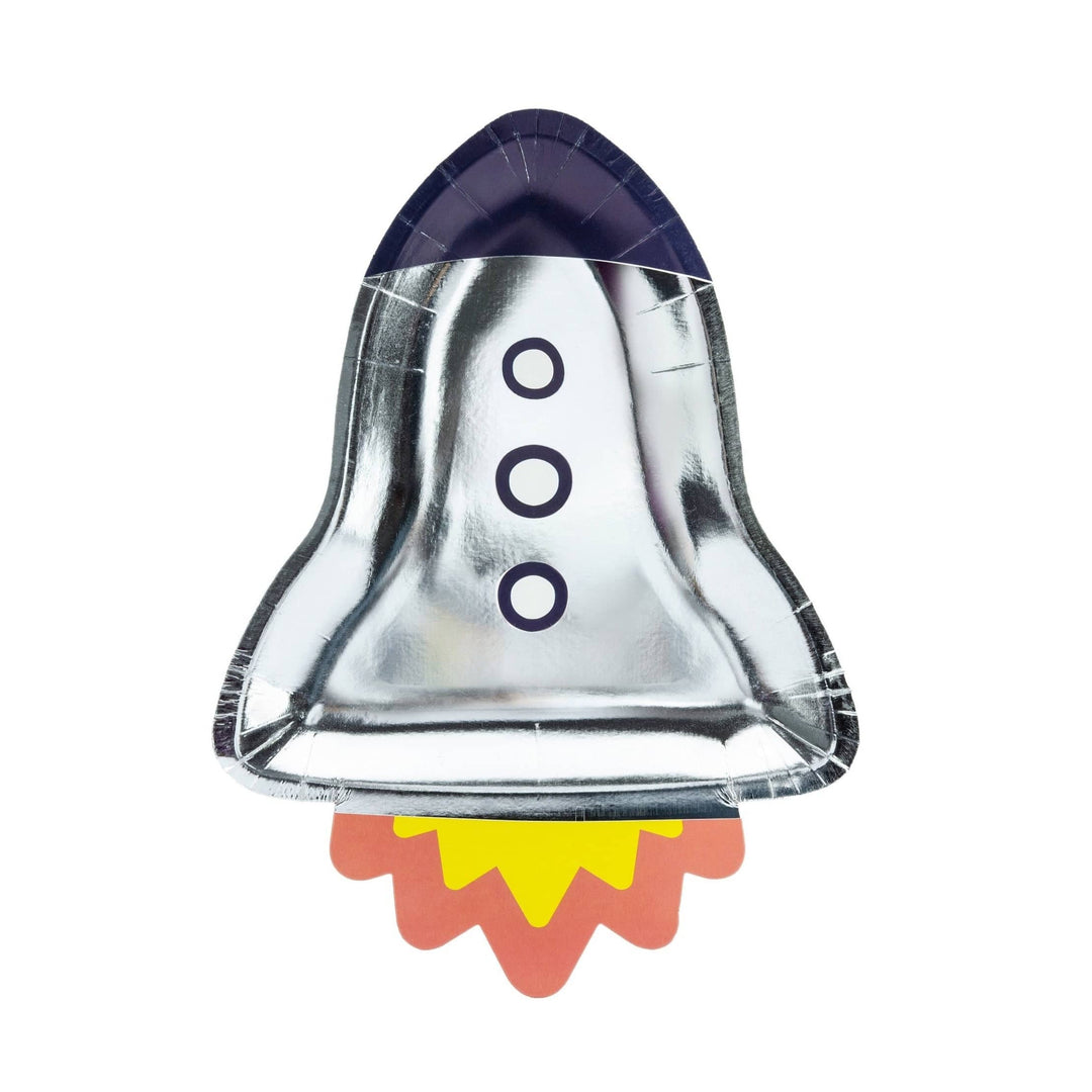 Silver & Blue Rocket Ship Plates - Space Ship Plates - Space Party Paper Plates - Birthday Party Tableware - Pack of 6