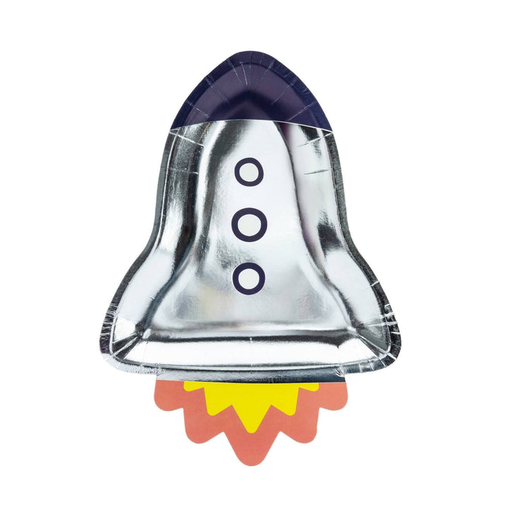 Silver & Blue Rocket Ship Plates - Space Ship Plates - Space Party Paper Plates - Birthday Party Tableware - Pack of 6