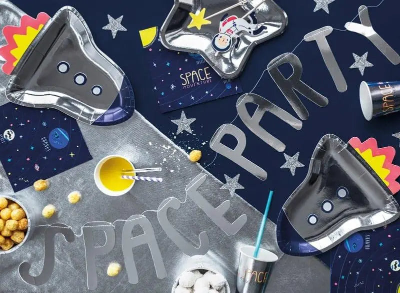 Silver & Blue Rocket Ship Plates - Space Ship Plates - Space Party Paper Plates - Birthday Party Tableware - Pack of 6