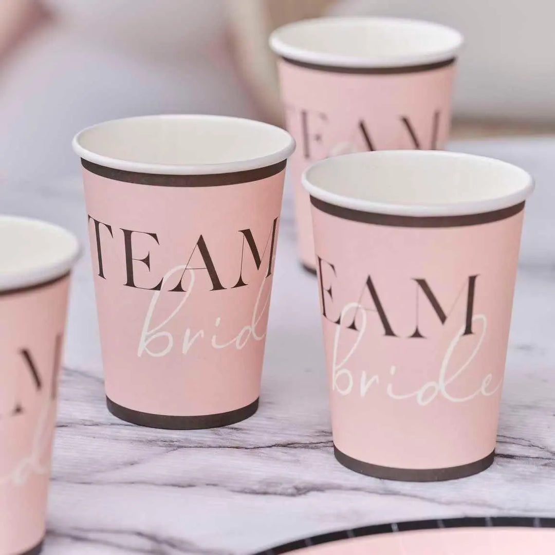 Team Bride Hen Party Paper Cups - Pink & Black Bridal Shower Party Cups - Hen Party Cups - Bachelorette Party Cups - Bridal Shower-Pack of 8