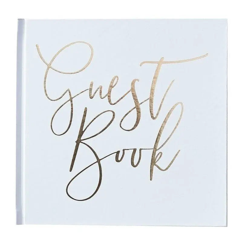 White and Gold Foiled Wedding Guest Book, Gold Wedding Guest Book