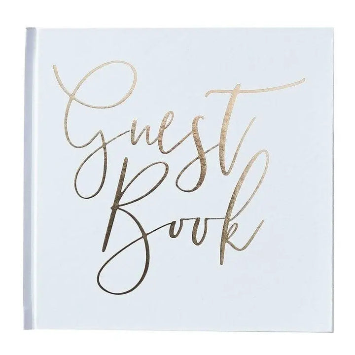 White and Gold Foiled Wedding Guest Book, Gold Wedding Guest Book